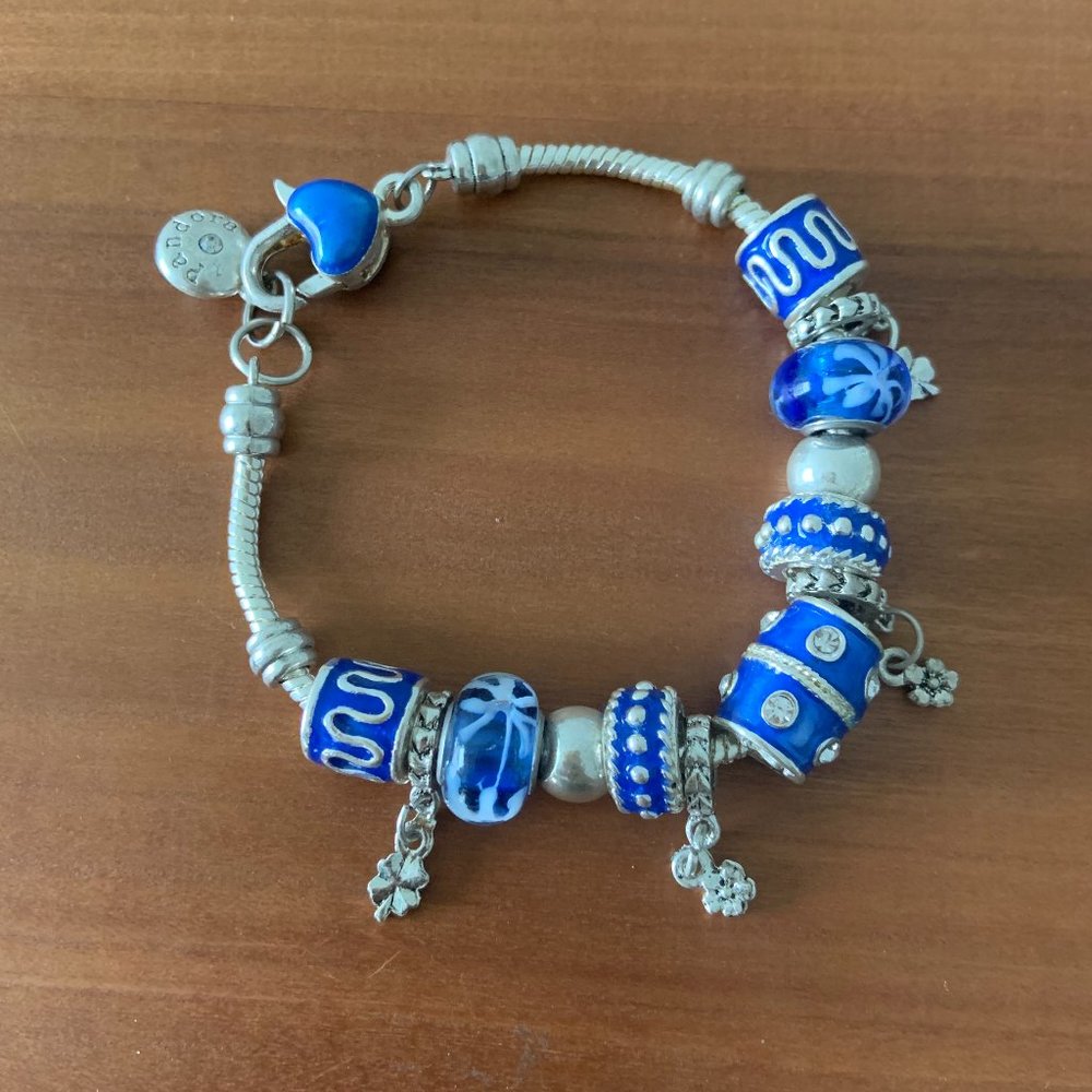 Glass Bead Sterling Silver Pandora Charm Bracelet